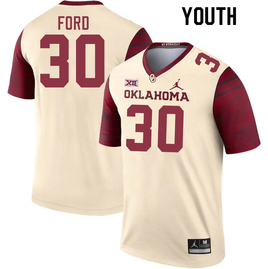 Youth #30 Trace Ford Oklahoma Sooners College Football Jerseys Stitched-Cream - Click Image to Close
